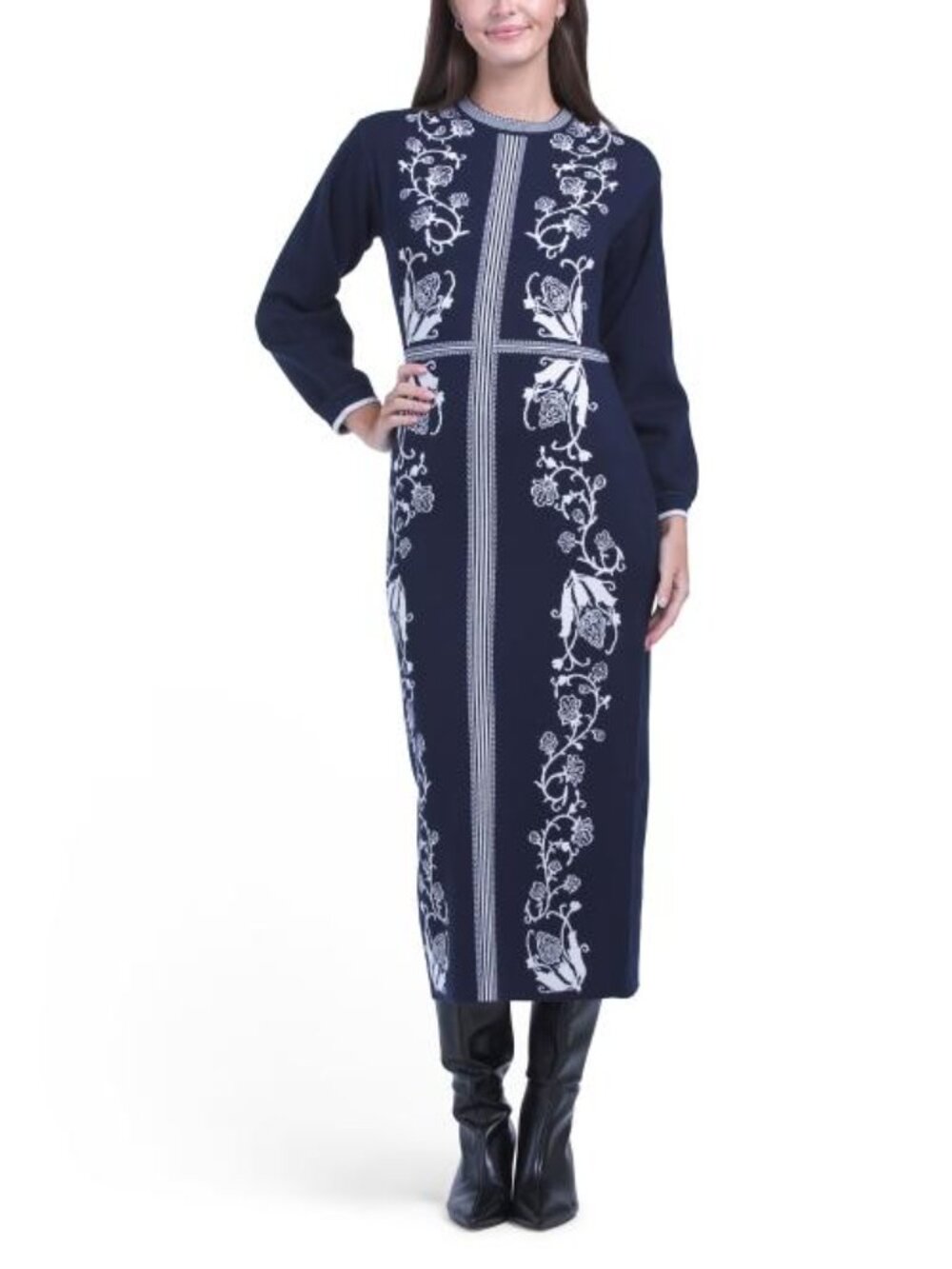 ZOE & CLAIRE Long Sleeve Knit Jacquard Sweater Dress
